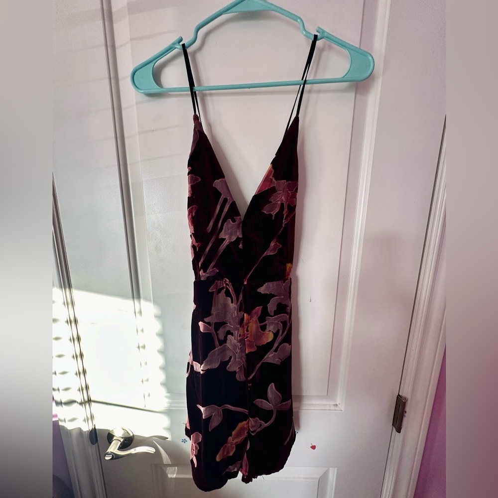 Floral Velvet Romper - Dark Purple and Pink